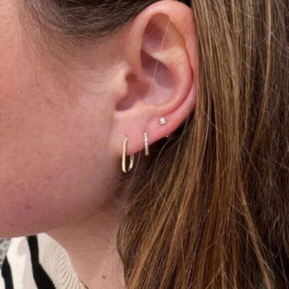 Gold Pavé Huggie Hoop Earrings 18K on 925 Sterling Silver CZ Everyday Jewelry - Picture 6 of 14